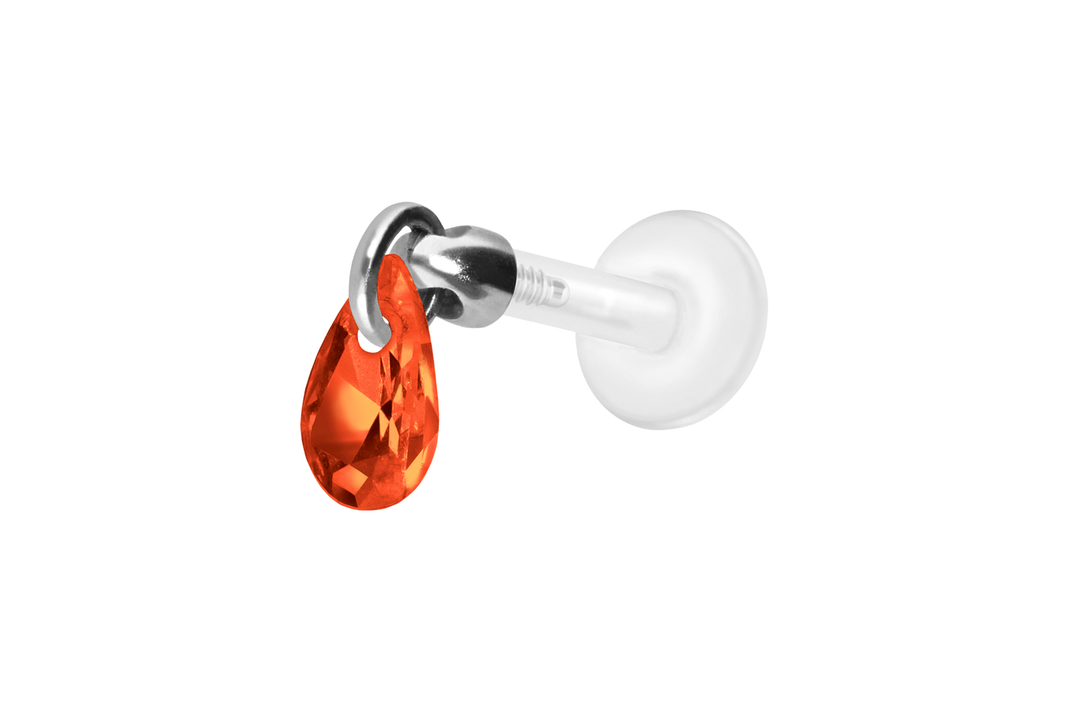 PTFE Labret Piercing mit Innengewinde + Titan-Aufsatz KRISTALLTROPFEN